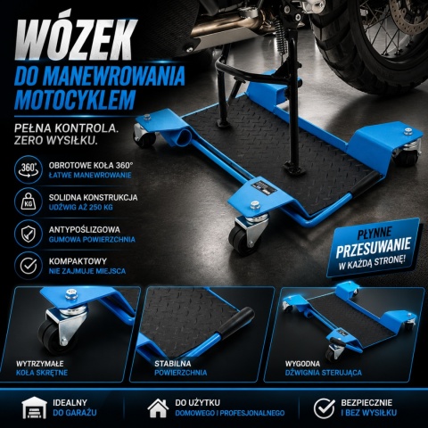Wózek manewrowy do Motocykli Motorów do 250kg na 4 kółkach 360° BITUXX 1szt