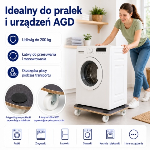 Wózek transportowy 200 kg 58×28,5 cm – platforma z rolką/płytą do transportu ciężkich ładunków