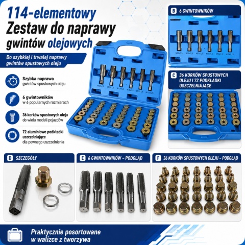 ZESTAW NAPRAWCZY BITUXX DO MISY OLEJOWEJ 114 ELEMENTÓW W WALIZCE