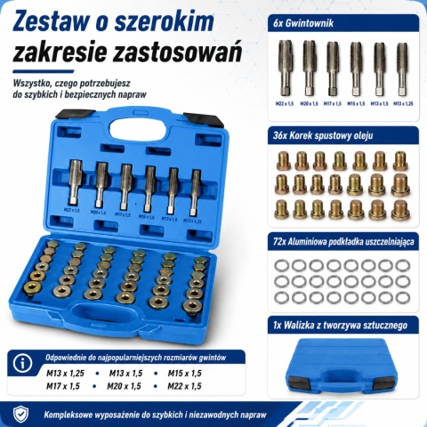 ZESTAW NAPRAWCZY BITUXX DO MISY OLEJOWEJ 114 ELEMENTÓW W WALIZCE