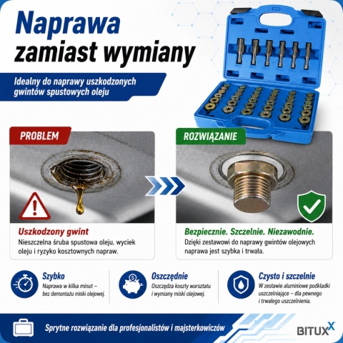 ZESTAW NAPRAWCZY BITUXX DO MISY OLEJOWEJ 114 ELEMENTÓW W WALIZCE