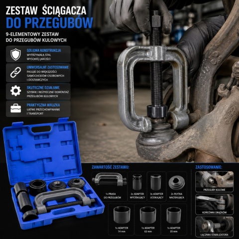 ZESTAW ŚCIĄGACZA DO PRZEGUBÓW 9-CZĘŚCIOWY ŚCIĄGACZ PRZEGUBÓW KULOWYCH BITUXX