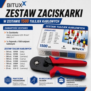 Zaciskarka tulejek kablowych 0,25-10mm 1500sztuk Szczypce zaciskowe