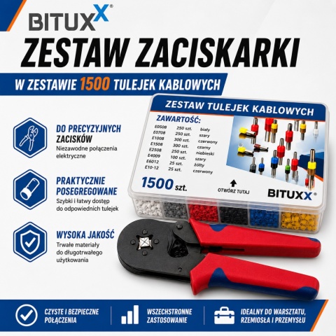 Zaciskarka tulejek kablowych 0,25-10mm 1500sztuk Szczypce zaciskowe