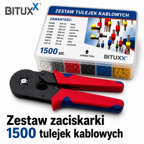 Zaciskarka tulejek kablowych 0,25-10mm 1500sztuk Szczypce zaciskowe