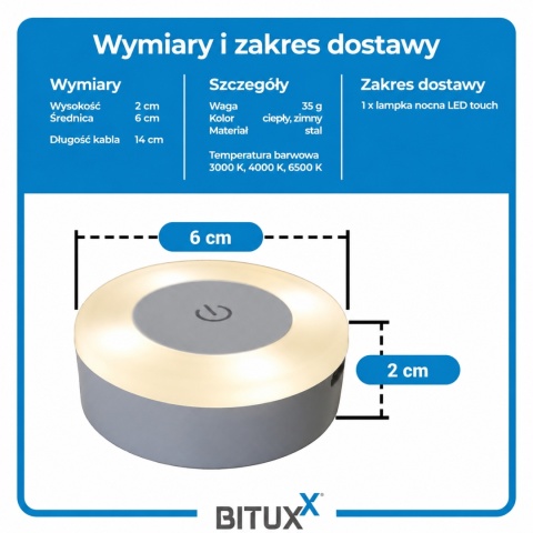 Zestaw 10x Lampka Nocna LED Dotykowa USB – 3 Barwy Światła, Podszafkowa BITUXX