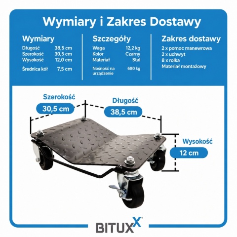 Zestaw wózków manewrowych 2szt po 680kg stalowe Bituxx Profesjonalne