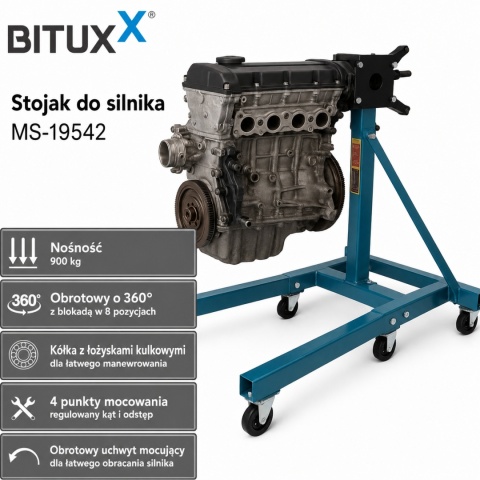 Belka do silnika Stojak do montazu skrzyni do 900kg BITUXX obrotowy na kołach