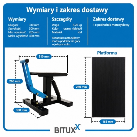 Bituxx podnośnik do motocykla z amortyzatorem – max. 150 kg, uniwersalny