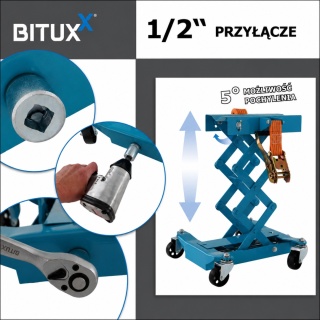 Hydrauliczny podnośnik skrzyni biegów Bituxx do warsztatu garażu demontaż i montaz skrzyni biegów