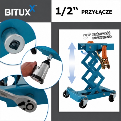 Hydrauliczny podnośnik skrzyni biegów Bituxx do warsztatu garażu demontaż i montaz skrzyni biegów