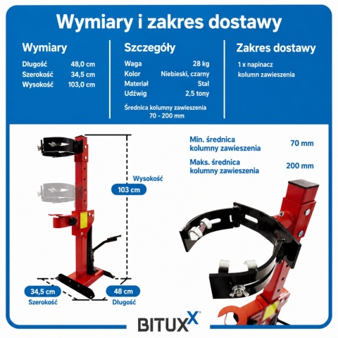 Hydrauliczny ściągacz do sprężyn 2,5 t Bituxx - ściskacz sprężyn zawieszenia 70-200 mm z pedałem nożnym