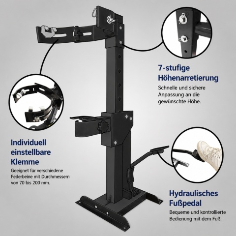 Hydrauliczny ściągacz do sprężyn 2,5 t Bituxx ściskacz sprężyn zawieszenia 70–200 mm z pedałem nożnym