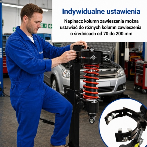 Hydrauliczny ściągacz do sprężyn 2,5 t Bituxx ściskacz sprężyn zawieszenia 70–200 mm z pedałem nożnym