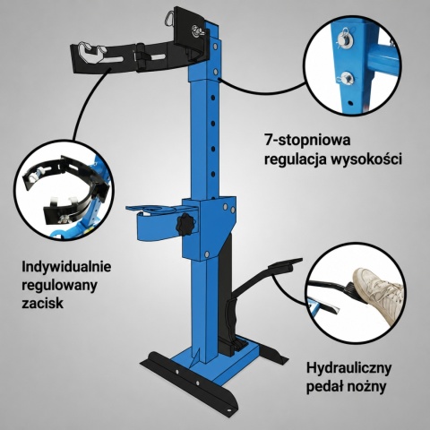 Hydrauliczny ściągacz sprężyn 2,5T pedał nożny regulacja 70-200 mm