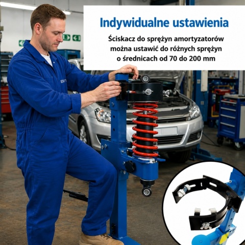 Hydrauliczny ściągacz sprężyn 2,5T pedał nożny regulacja 70-200 mm