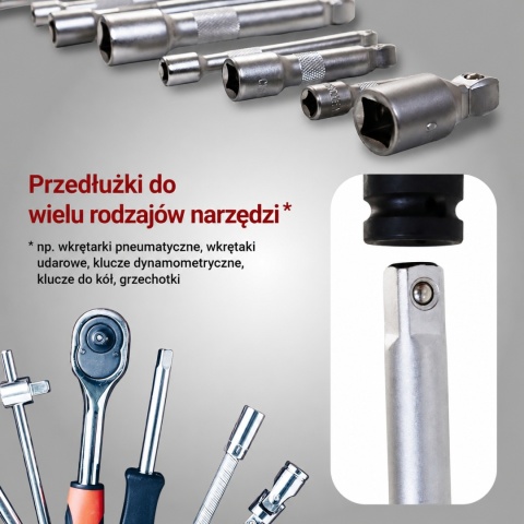 Komplet przedłużek do kluczy nasadowych 1/4″ / 3/8″ / 1/2″ – 9 elementów w etui