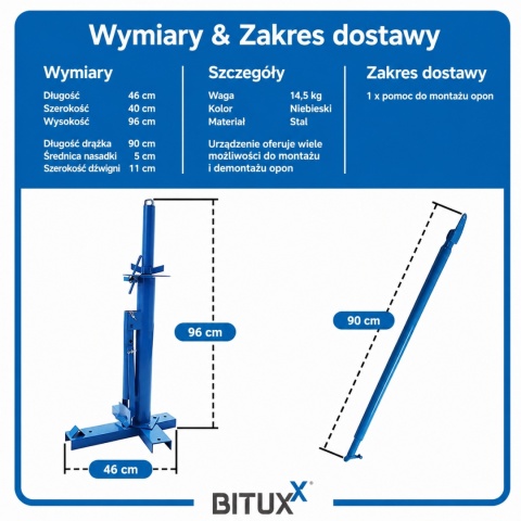 Montażownica do opon BITUXX – stojak do montażu i demontażu opon motocyklowych i samochodowych