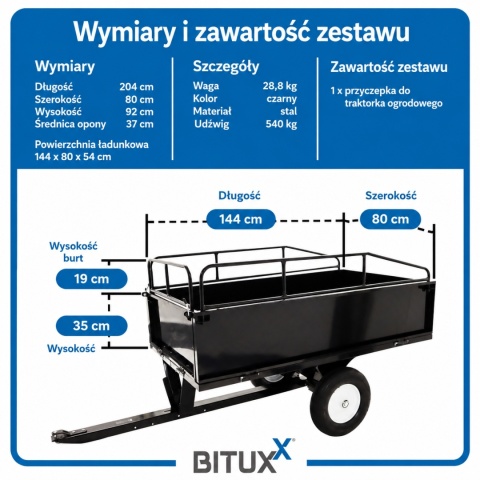 Przyczepka Przyczepa Do Traktorka Kosiarki 540kg Na Kołach Wywrotka