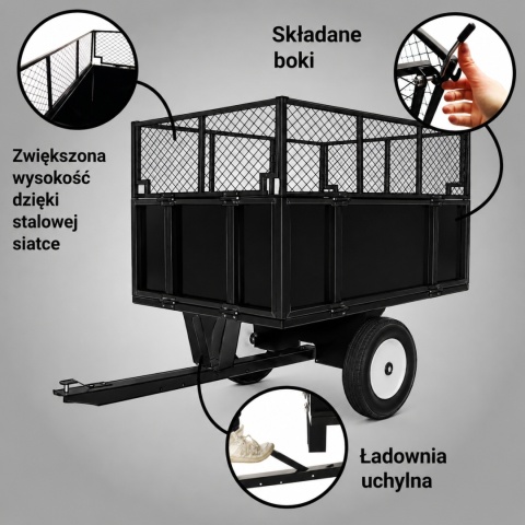 Przyczepka-wywrotka do traktorka ogrodowego/quada 300 kg ogrodowa 114×76 cm