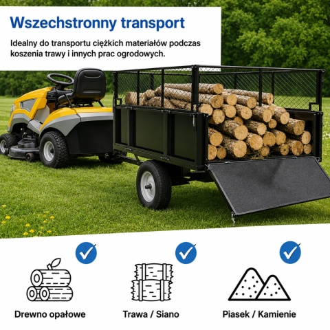Przyczepka-wywrotka do traktorka ogrodowego/quada 300 kg ogrodowa 114×76 cm