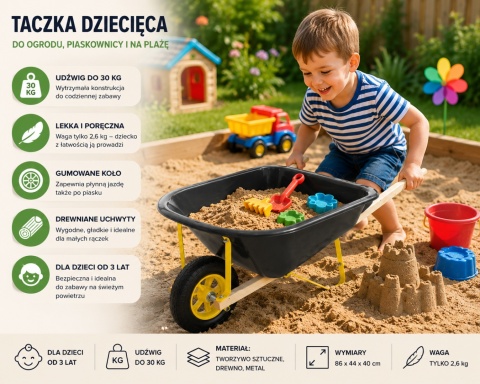 TACZKA DLA DZIECI OGRODOWA DO PIASKOWNICY NA PLAŻĘ DO ZABAWY