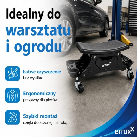 Taboret Warsztatowy Krzesło Krzesełko Stołek z kółkami z organizerem