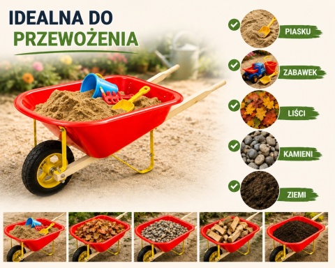 Taczka ogrodowa dla dzieci – zabawkowa taczka do piaskownicy i ogrodu