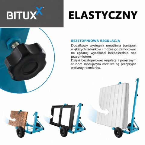 Wózek do transportu płyt do 200kg BITUXX okien regipsów drzwi i okien