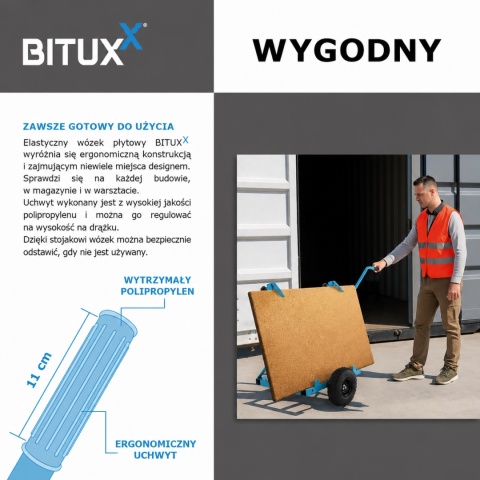 Wózek do transportu płyt do 200kg BITUXX okien regipsów drzwi i okien