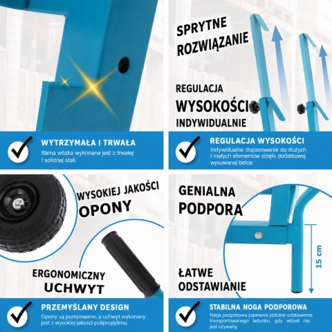 Wózek do transportu płyt do 200kg BITUXX okien regipsów drzwi i okien