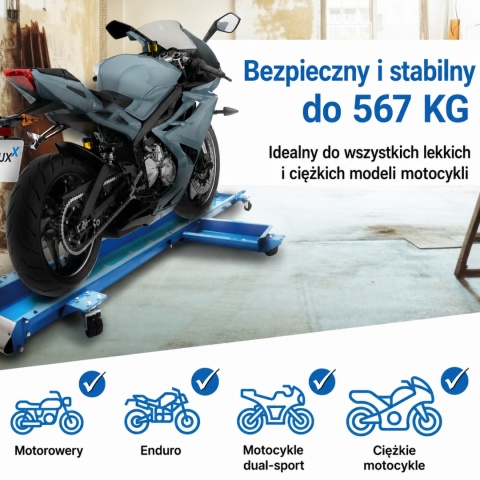 Wózek / platforma manewrowa pod motocykl 567 kg – idealna do ciasnego garażu