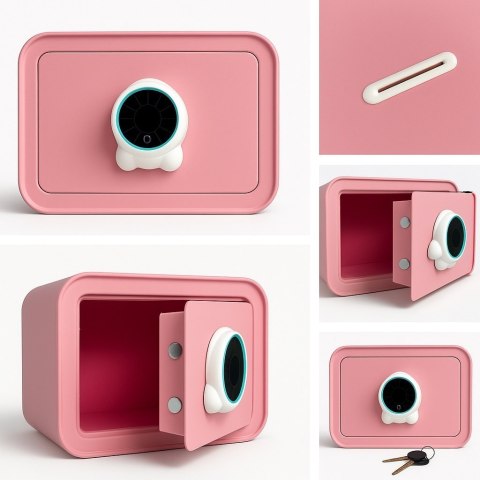 Różowy sejf biurowy domowy na kod i klucz elektroniczny skarbonka