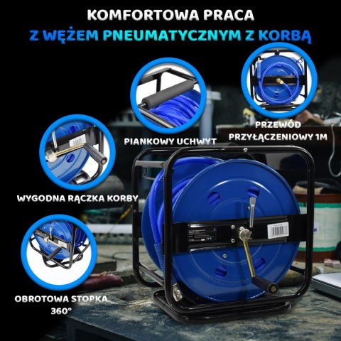 WĄŻ PNEUMATYCZNY 30M Z BĘBNEM BITUXX KORBKA DO ZWIJANIA NIEBIESKI
