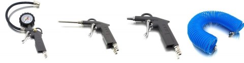 Zestaw akcesoriów do kompresora 4 el. – wąż 15 m, manometr, pistolety z długą i krótką dyszą