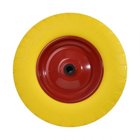 ŻÓŁTE KOŁO DO TACZKI PEŁNE POLIURETAN BEZDĘTKOWE Z OŚKĄ UNIWERSALNE
