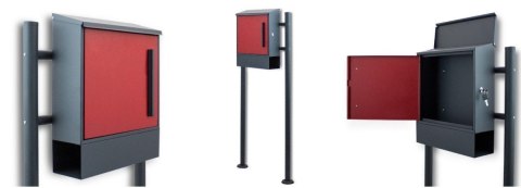 CZERWONA SKRZYNKA POCZTOWA NA LISTY Z BLOKADĄ BOCZNĄ WOLNOSTOJĄCA