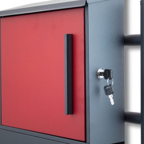 CZERWONA SKRZYNKA POCZTOWA NA LISTY Z BLOKADĄ BOCZNĄ WOLNOSTOJĄCA