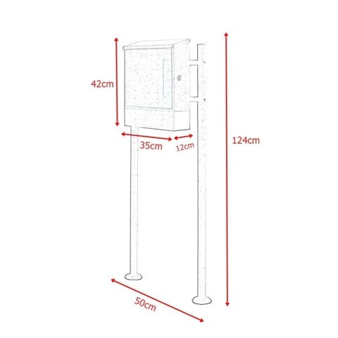 CZERWONA SKRZYNKA POCZTOWA NA LISTY Z BLOKADĄ BOCZNĄ WOLNOSTOJĄCA