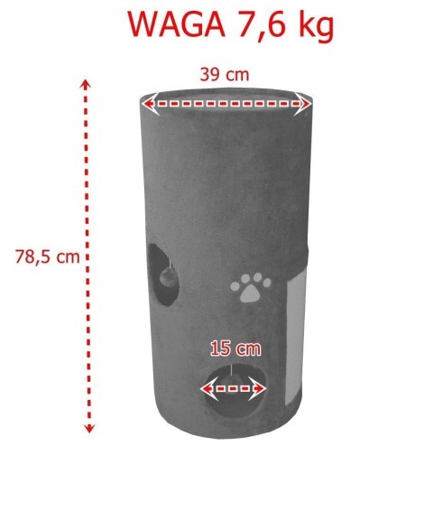 DRAPAK DLA KOTA 78CM TUBA SIWA WIEŻA LEGOWISKO LOKUM DOMEK ZABAWKA