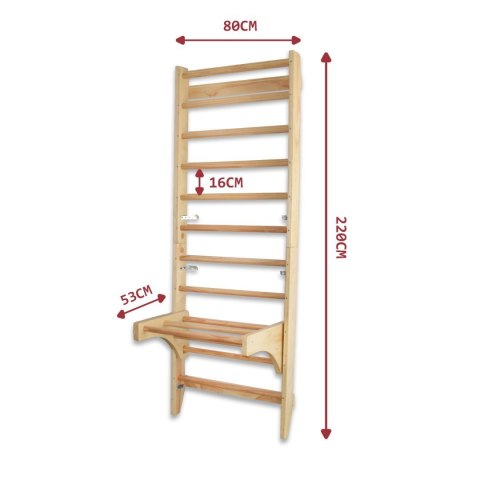 Drabinka gimnastyczna do ćwiczeń i rehabilitacji 220 cm – drewniana wielofunkcyjna ścianka do treningu i stretchingu