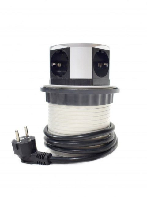 Potrójne gniazdo stołowe Bituxx z 2 portami USB – srebrne, chowane do blatu, 3680 W