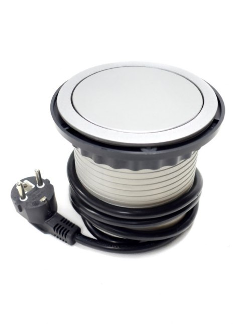 Potrójne gniazdo stołowe Bituxx z 2 portami USB – srebrne, chowane do blatu, 3680 W