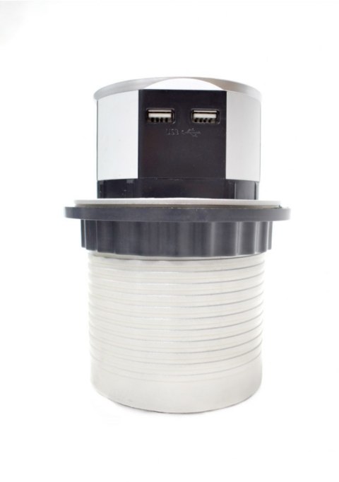 Potrójne gniazdo stołowe Bituxx z 2 portami USB – srebrne, chowane do blatu, 3680 W