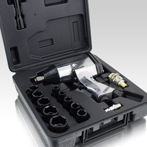 KLUCZ UDAROWY PNEUMATYCZNY 1/2 Z ZESTAWEM NASADEK W PRAKTYCZNEJ WALIZCE