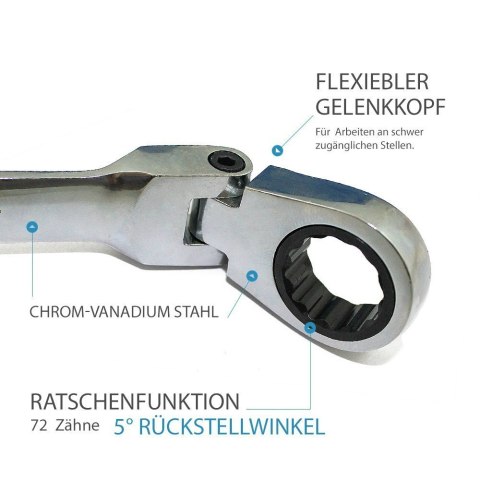 Klucze płasko-oczkowe Bituxx 12 szt. z grzechotką łamane (Cr-V)