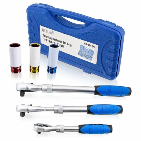 KOMPLET 3 SZT KLUCZY GRZECHOTEK Z 3 NASADKAMI UDAROWYMI W WALIZCE