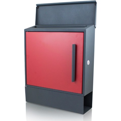 Czerwona nowoczesna skrzynka pocztowa na listy – stalowa, naścienna wisząca
