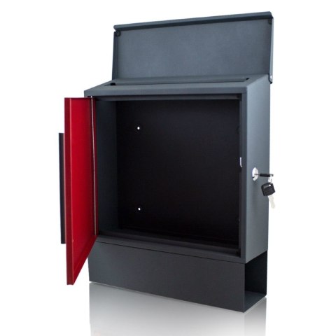 Czerwona nowoczesna skrzynka pocztowa na listy – stalowa, naścienna wisząca