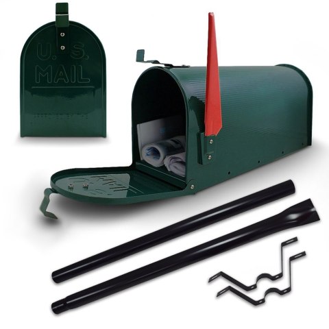NOWOCZESNA SKRZYNKA POCZTOWA NA LISTY AMERYKAŃSKA ZIELONA + SŁUPEK